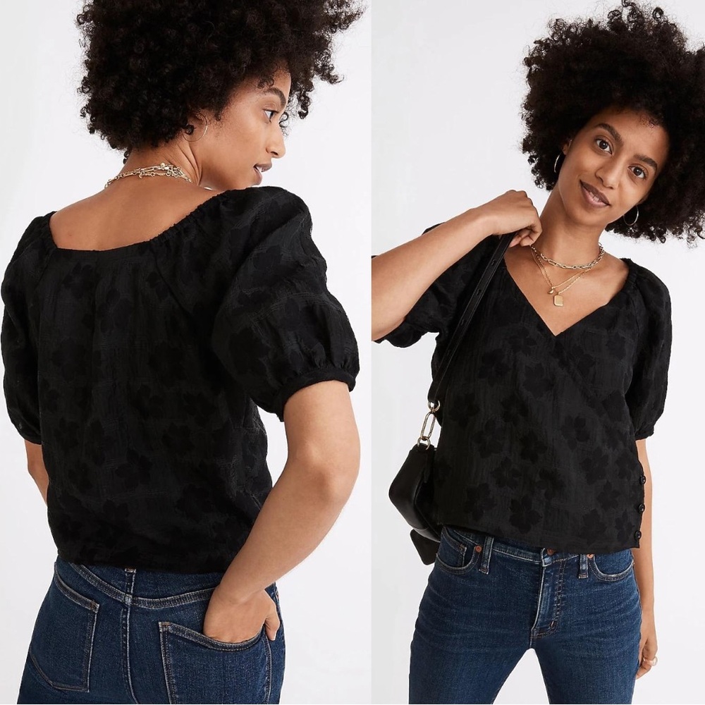 Madewell Black Textured Puff Sleeve Top